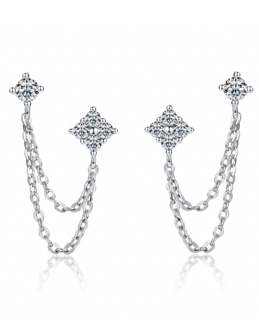 Pendientes Estrella Cadena · Doble Piercing Moissanita