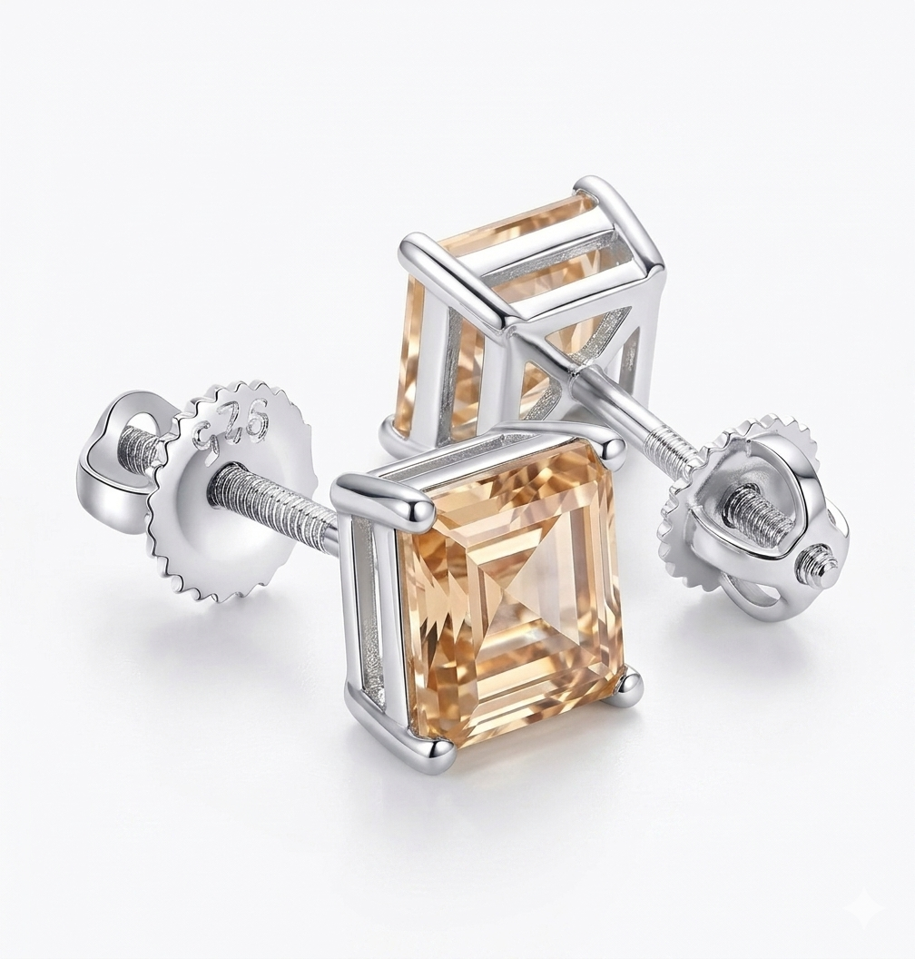 Pendientes Solitario Asscher · Moissanita Amarilla