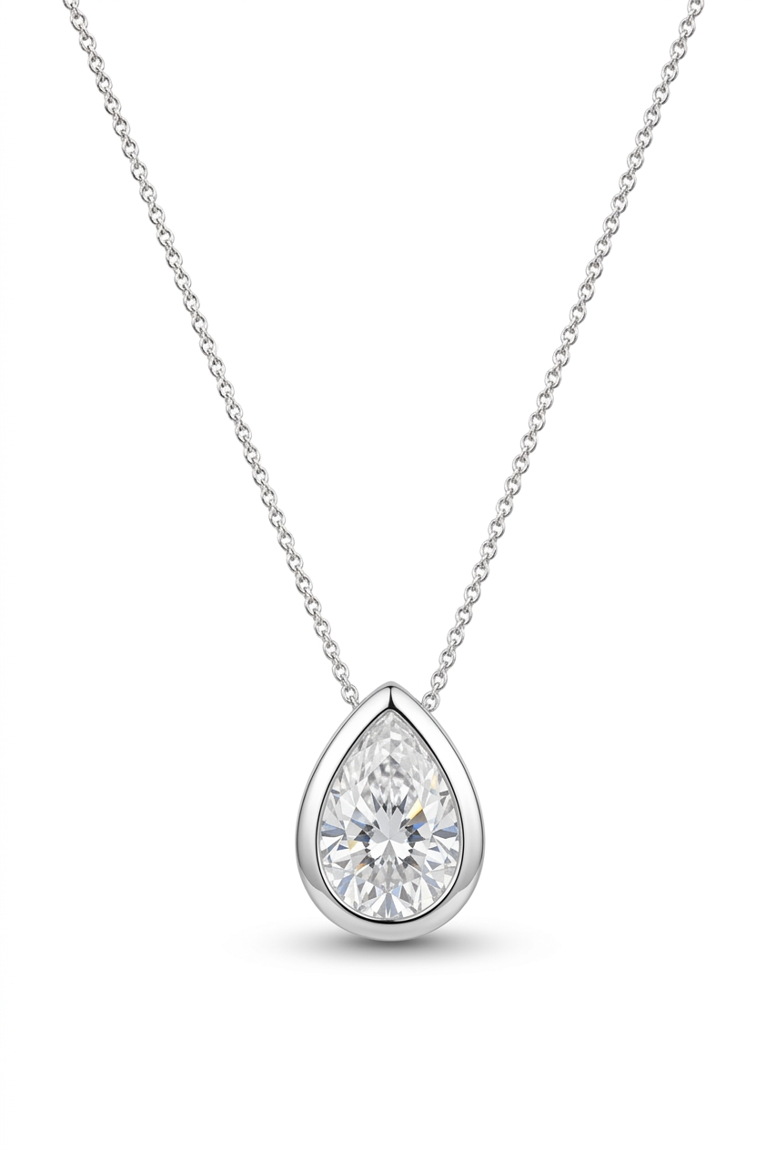 Collar Gota Bezel · Moissanita Talla Pera